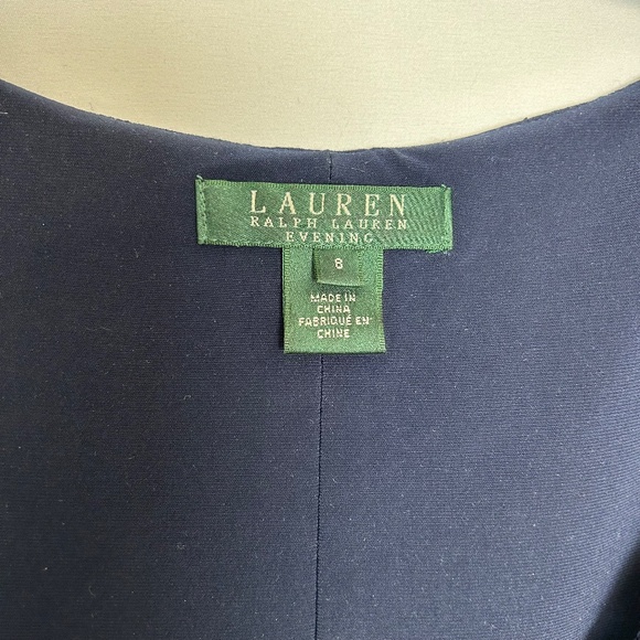 Lauren Ralph Lauren Evening Full Length Navy Blue‎ Lace and Beaded Dress - Picture 5 of 9